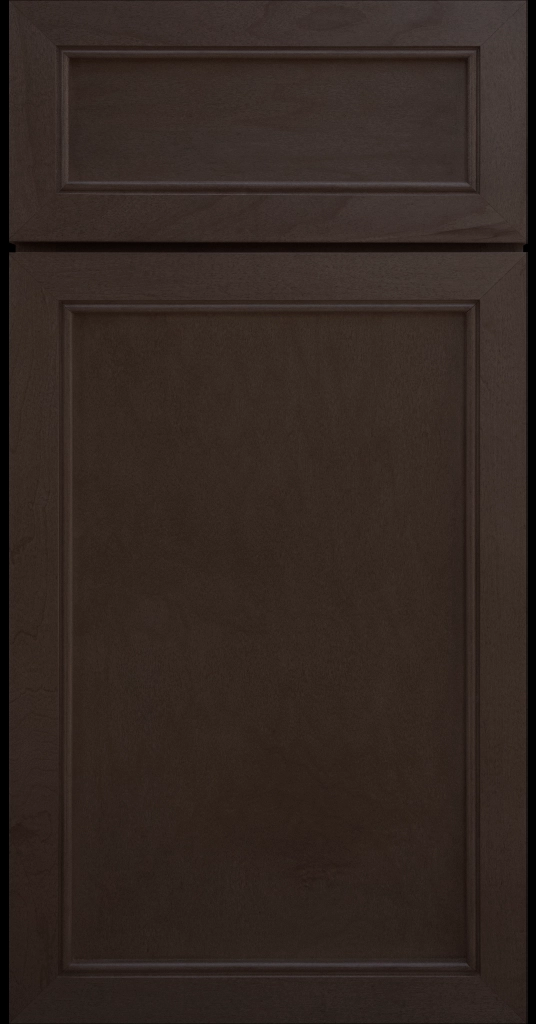 Alpine Slim narrow stile and rail cabinet door with a flat center panel in a Cocoa stain